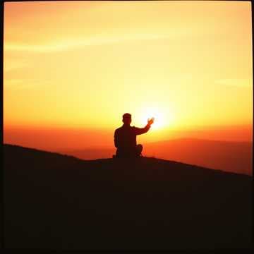 夕日を見ている