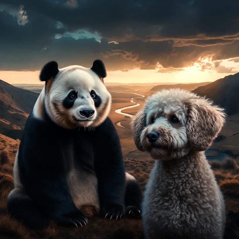 Panda finds poodle